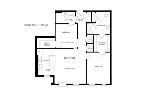 Floor plan for 2 beds, 2 baths, 1045 sqft